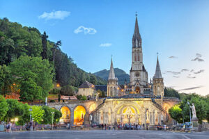 Rosary Basilica In The Evening, Lourdes, Hautes Pyrenees, France